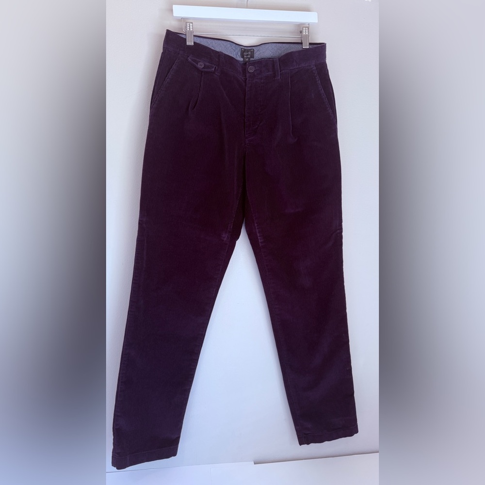 JCREW MENS PURPLE SINGLE PLEATED WITH COIN POCKET  CORDUROY PANTS  30x32